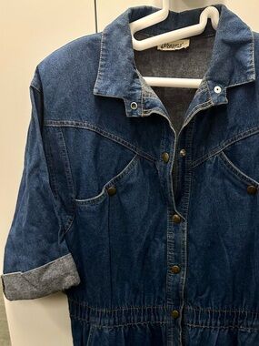 M/L Vintage Indigo Denim Snap Button Western Dress - Dreams